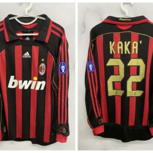 Ricardo Kaka #22 AC Milan 2006/2007 UCL Home Retro Jersey – Men’s Long Sleeve Football Shirt, Black/Red