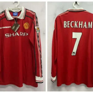 David Beckham Manchester United 1999 Retro Home Jersey – Men’s Football Shirt, Red